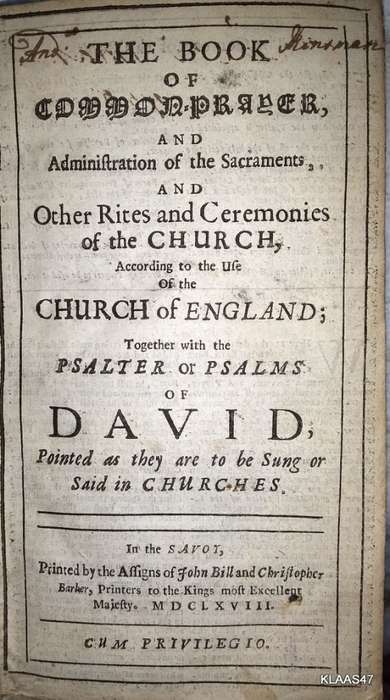 1668 - The Book of Common Prayer and Administration of the Sacraments and other Rites and Ceremonies