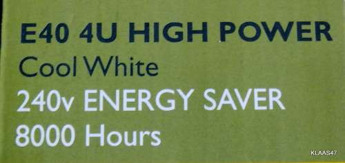 RADIANT E40 4U HIGH POWER COOL WHITE 240V ENERGY SAVR 8000 HOURS (85W)