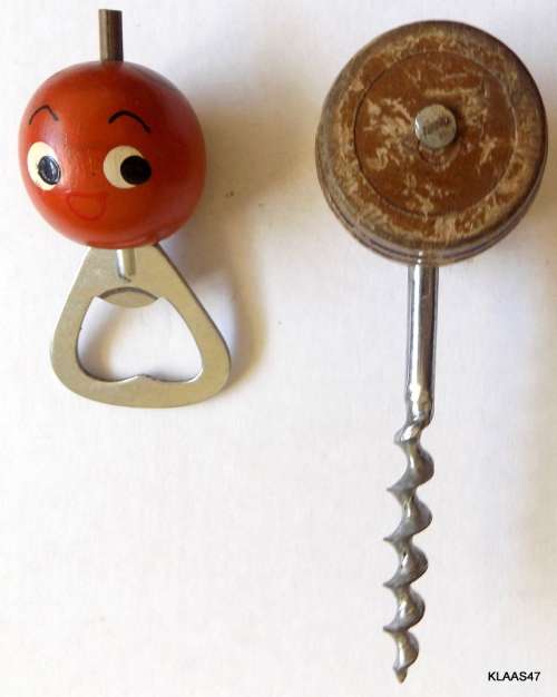 Vintage Bottle Opener and Cork Screw (Wooden Barrel type handle)