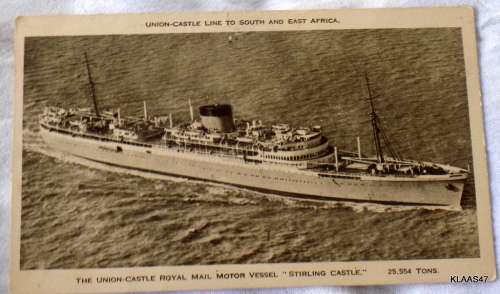 Vintage Post Card - Union-Castle Royal Mail Motor Vessel -`Stirling Castle`