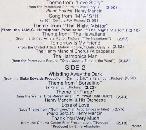 Henry Mancini Plays The Theme From Love Story - RCA Victor 38-262 - South Africa 1970