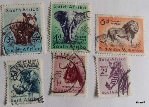 Union of South Africa - Animal definitive series - 6 cancelled stamps