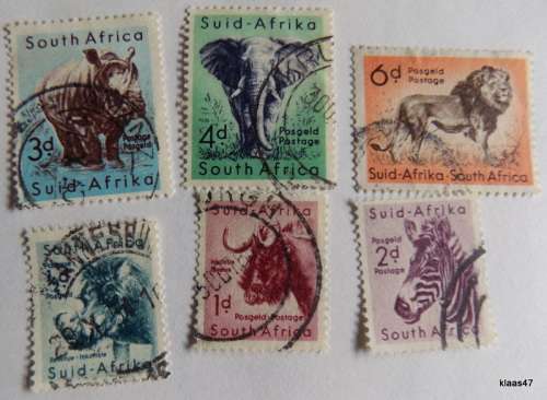 Union of South Africa - Animal definitive series - 6 cancelled stamps