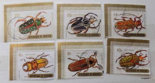 Burundi - 1970 - Insects - 6 cancelled and hinged stamps