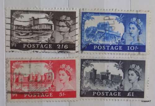 GB - Castles - High Values - 2/6 5/- 10/- GBP1 - 4 Used stamps