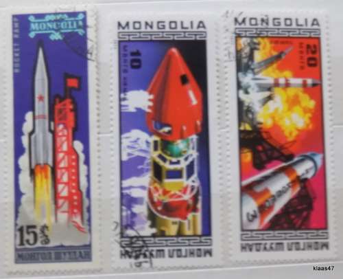 Mongolia - Theme: Space - 3 Cancelled hinged stamps