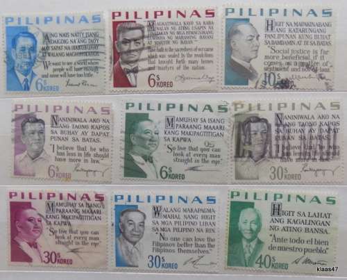 Philippines - Honouring Former Presidents: Presidential Sayings.- 9 Used hinged stamps