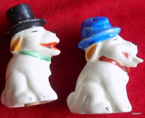 Vintage Porcelain Dogs Salt and Pepper Set with No makers marks