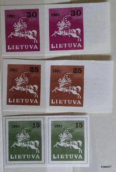 Lithuania -1991 - Defin Issue `Vytis` (`Lithuanian Rider`, `White Knight`) - 3 Unused Imperf pairs