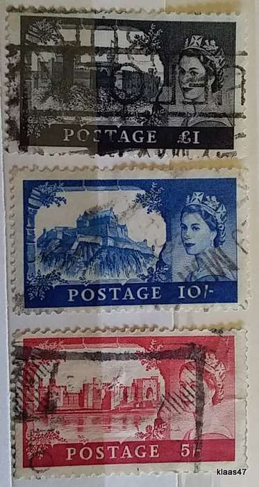 GB - Castles - High Values -  5/- 10/- GBP1 - 3 Used Hinged stamps