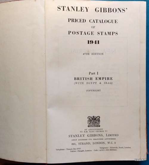 Stanley Gibbons - Catalogue - Part 1 - British Empire with Egypt and Iraqi - Hardcover - 1941