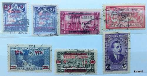 Lebanon - Overprint and Surcharge - Mixed Lot of 7 Used hinged stamps