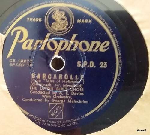Parlophone - Barcolle/Dream of Olwen - The Luton Girls Choir - 78prm