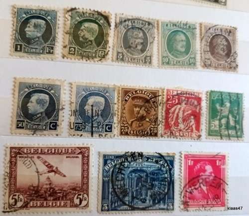 Belgium - Mixed Lot of 13 Used Hinged stamps