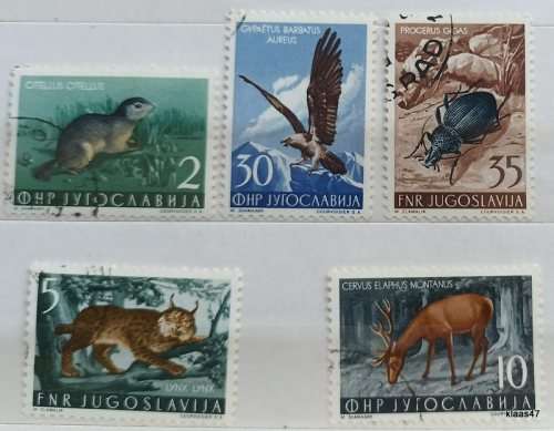 Yugoslavia Trieste Zone - 1954 - Animals, Birds, Insect - 5 Used Hinged stamps