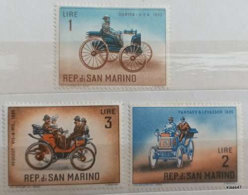 San Marino - 1962 - Veteran Motor Cars - 3 Unused Hinged stamps
