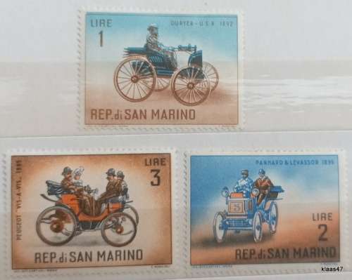 San Marino - 1962 - Veteran Motor Cars - 3 Unused Hinged stamps
