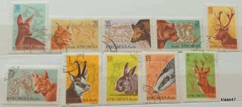 Romania - 1961 - Wild Animals - Set of 10 Cancelled Hinged stamps