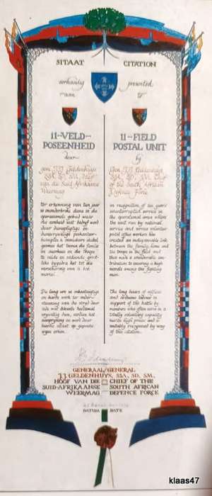 RSA - 1989 - 11 Field Postal Unit (Citizen Force) - 25 Year commemorate cover (SAFAIR Logo on Back)