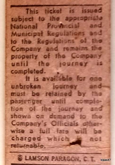 Vintage City Tramways Ticket Cape Town