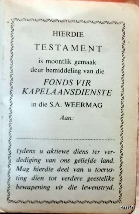 Nuwe Testament en Psalms (1979 Vertaaling) Kapelaansdienste in the SA Weermag
