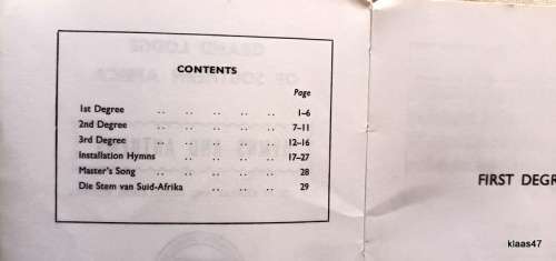 Grand Lodge of Southern Africa - Bi-Lingual - Hymns and Anthems - Nov 1972