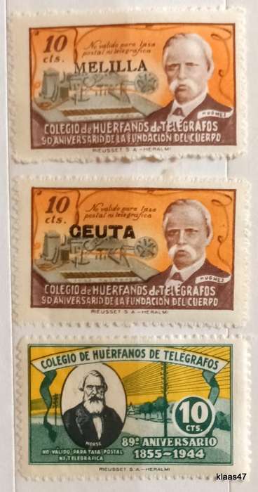 Spain - 1945 -  Melilla and Ceuta - Local Overprint on Telegraph Stamps - 3 Unused Hinged