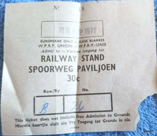 18 Sept 71 - WPRF Union WPRV Unie - Railway Stand/Spoorweg Paviljoen - Tickets Row B 25, 26