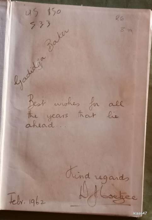 Living with the Dead - D J Coetzee - Hardcover 1954 2nd Edition (Inscribed and signed by Author)