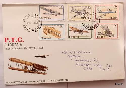 Rhodesia - 1978 - 75th Anniv Powered Flight - FDC (Umtali cancellation)