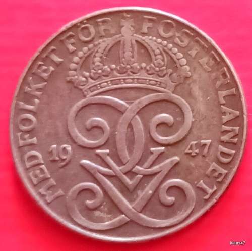 Sweden - 1947 - 2 Ore - Gustaf V - Iron