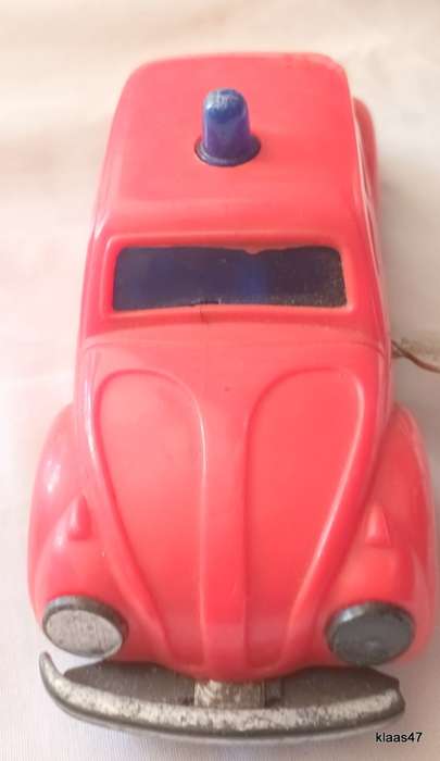 Vintage 1960`s Wind-Up Plastic Car Fire Chief F D Made in Hong Kong 7601