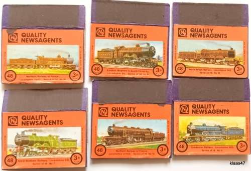 Steam Trains - 6 Match Box Covers (Unused) NL Quality Newsagents (Made in Finland)