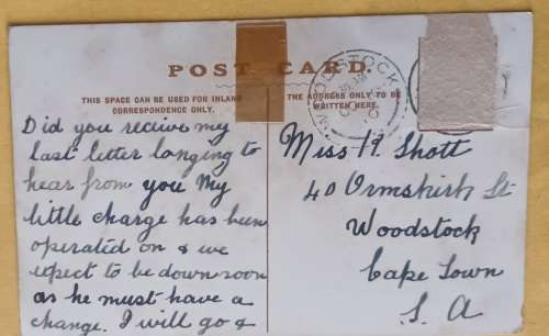 Post Card - 1st Ave, Kenilworth. Kimberley - Date Stamp: Woodstock 1910 (Publ: Handel House)