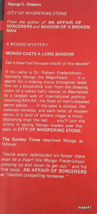 City Of Whispering Stone - George C Chesbro - Hardcover 1981