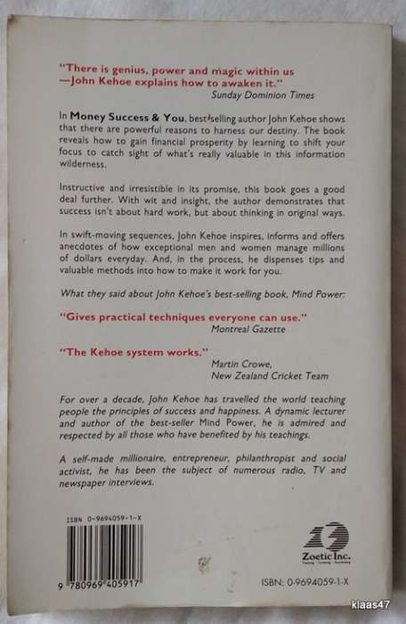 Money Success & You - John Kehoe - Paperback 1993