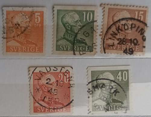 Sweden - 1948 - King Gustav V - 5 Used stamps