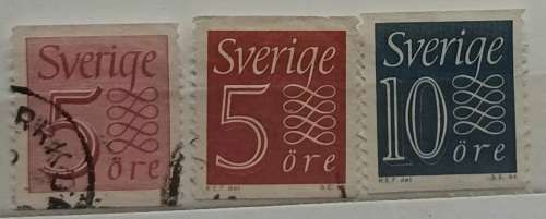 Sweden - 1951 - Numerals - 3 Used stamps