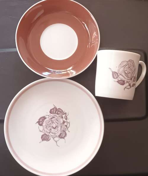 Susie Cooper Trio `Sepia Rose` Bone China
