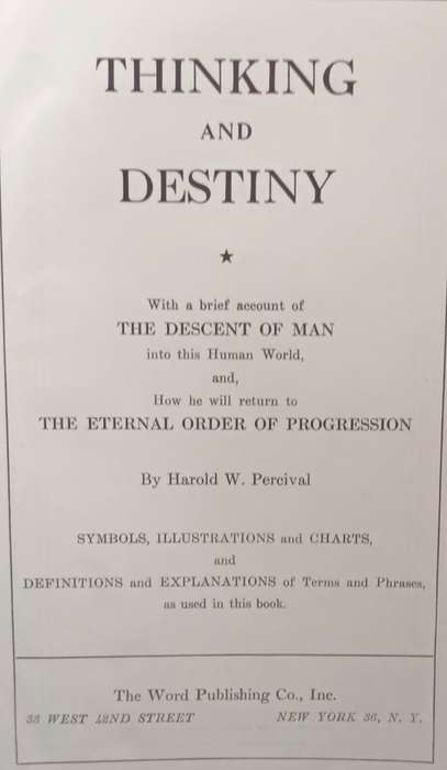 Thinking and Destiny - Harold W Percival - Hardcover 1961 Fourth Printing