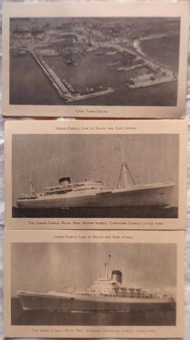 Three (3) Ships Cards - Cape Town Docks, Transvaal Castle, Capetown Castle (Standard Post Card size)
