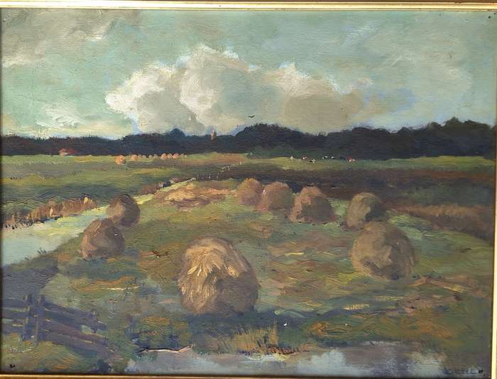 FRAMED OIL ON CANVAS POLDERGEZICHT TE WASSENAAR `44 BY V HEEL