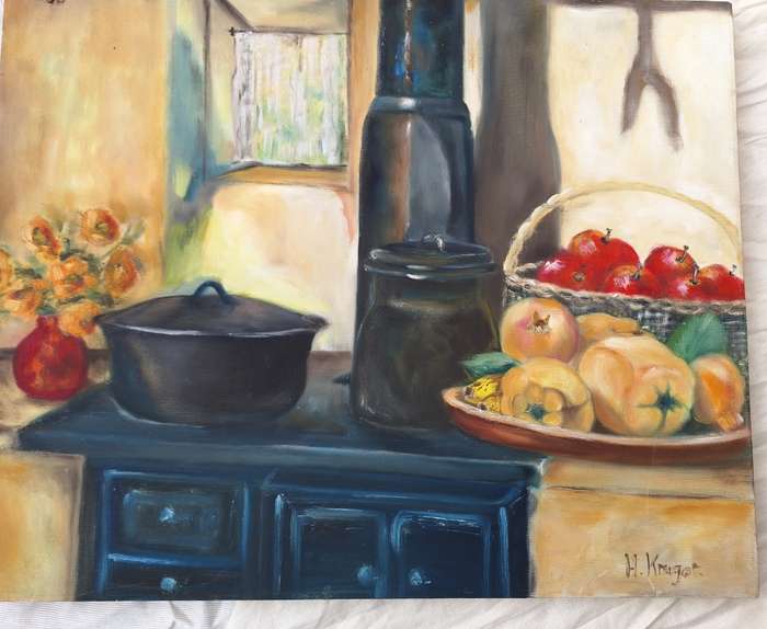 Unframed Oil on Canvas Still Life by H Kruger