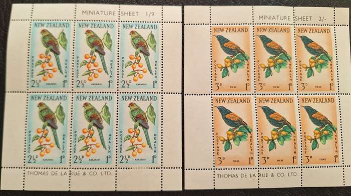 New Zealand 1962 Health Issue Birds Set of 2 Unused Hinged Miniature Sheets