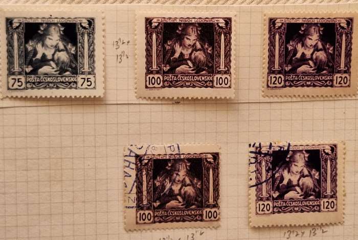 Czechoslovakia 1919 Legion Commemoration 3 Unused and 2 Used Hinged on Paper