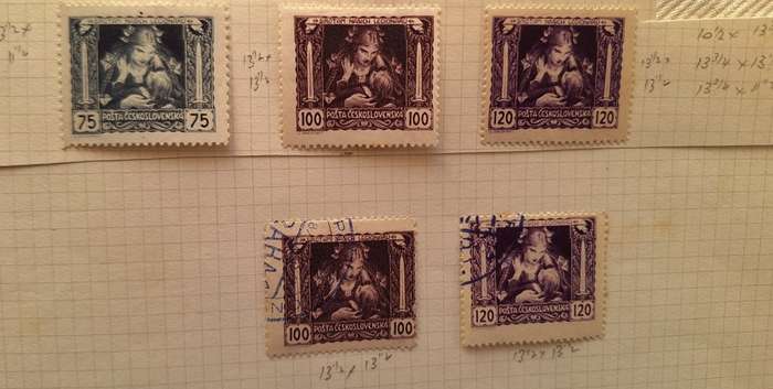 Czechoslovakia 1919 Legion Commemoration 3 Unused and 2 Used Hinged on Paper