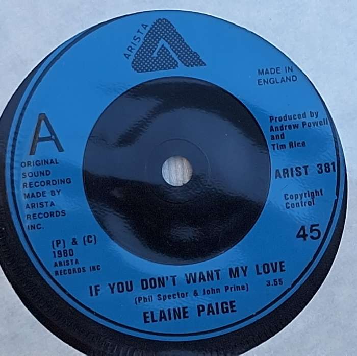 Elaine Paige If You Don`t Want My Love ARIST 381 Vinyl, 7`, 45 RPM, Single 1980