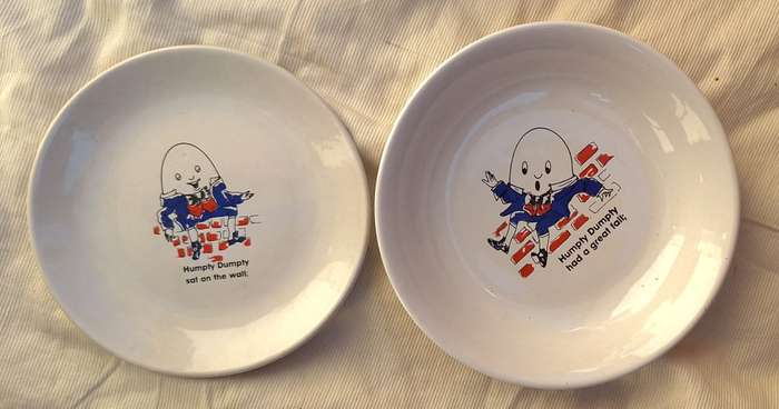 Child`s Humpty Dumpty Bowl and Side Plate Set by Norbel Potteries Zimbabwe