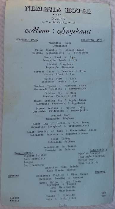 Nemesia Hotel *TYYY Darling Christmas 1978 Menu
