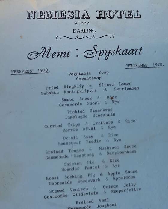 Nemesia Hotel *TYYY Darling Christmas 1978 Menu